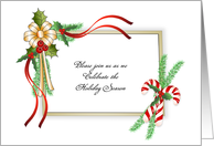 Christmas Party Invitation--Holly-Candy Canes-Customizable Text card