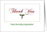 Christmas Thank You Card with Holly and Berries-Customizable Text card