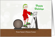 Christmas Fitness Card-Elf on Elliptical Machine-Customizable Text card