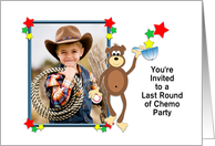 Last Round of Chemo Party Invitation-Customizable Text-Monkey-Stars card