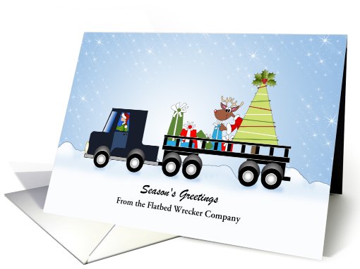 Rollback Wrecker Truck Christmas Card-Customizable Text-Reindeer card