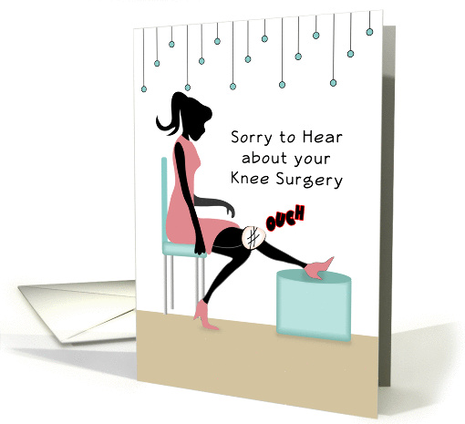 Knee Surgery Get Well Greeting Card - Retro Girl Card with Knee card