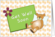 Get Well Greeting Card-Fell Better Card-Bear with Pillow & Flower card