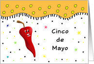 Cinco De Mayo Fiesta Greeting Card-Chili Pepper-Confetti & Star Look card