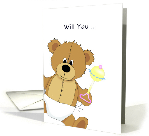 Bear in Diaper-Rattle-Will You Be My Godparents card (921530)