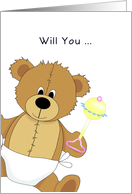 Bear in Diaper-Rattle-Will You Be My Godparents Card