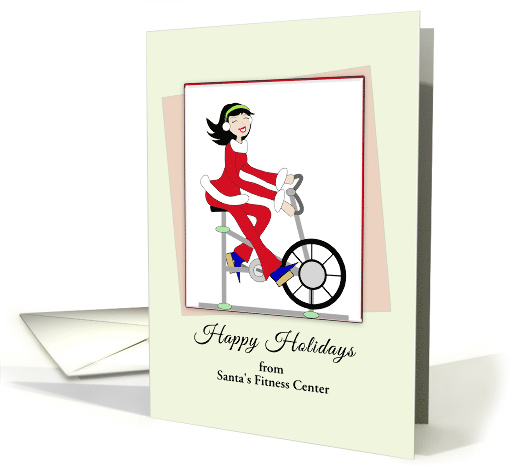 From Fitness Center Christmas Card-Girl-Exercise Bike-Custom Text card