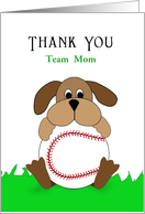 For Team Mom Baseball Thank You Greeting Card-Baseball-Dog-Custom card