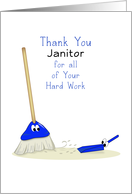 Thank You Janitor Greeting Card with Broom-Dust Pan and Eyes card