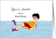 Pool Party Invitation Greeting Card-Boy Floating on an Inner Tube card