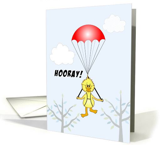 Last Round of Chemo Greeting Card-Bird-Parachute-Trees-Clouds card