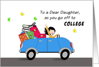 Daughter Off to College Greeting Card-Car-Retro Girl-Luggage-Books card