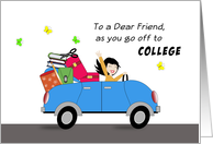 Friend Off to College Greeting Card-Car-Retro Girl-Luggage card