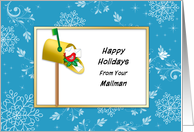 Christmas Card from Mailman-Winter Scene-Mail Box-Red Bird card