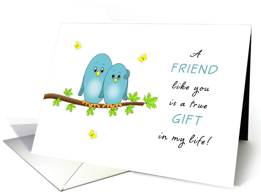 Friendship Greeting Card-Two Blue Birds on Branch-Yellow... (965153)