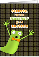 Grandson Halloween Greeting Card with Green Gremlin-Monster Design card