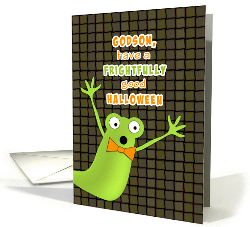 Godson Halloween Greeting Card with Green Gremlin-Monster Design card