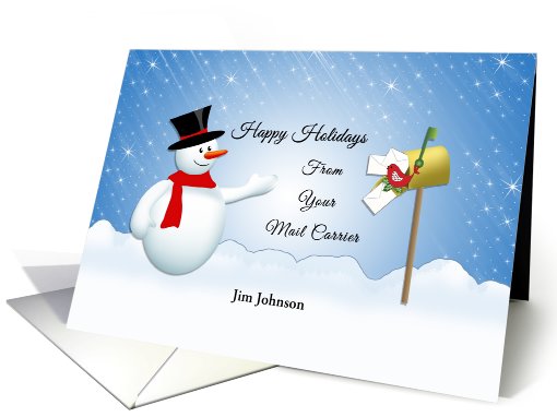 Custom Christmas Greeting Card From Mail Carrier-Mail Man-Snowman card