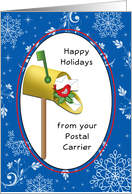 Christmas Greeting Card from Mail Carrier-Mail Box-Red Bird-Snowflakes card