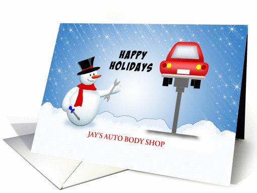 From Car Mechanic-Christmas Greeting Card-Snowman-Red Car-Custom card