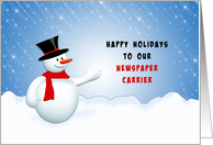 For Newspaper Carrier-Snowman-Snow Scene Christmas Card
