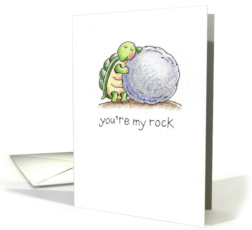 Friend - You're my rock.  Cute turtle with big rock card (737807)