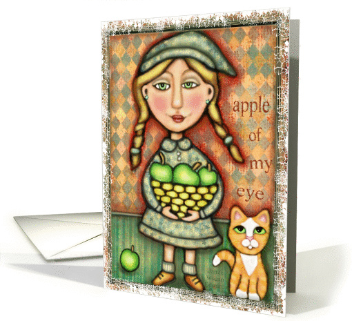 Apple Girl With Tabby Cat card (171251)