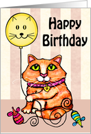 Maine Coon Cat With Balloon Birthday Card