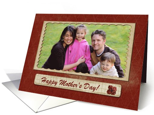 Mother's Day Photo Card, Flower on Tan & Red Square... (1020639)
