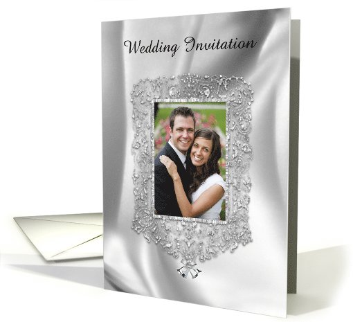 Silver Bells Jeweled Frame Photo Card, Wedding Invitation card