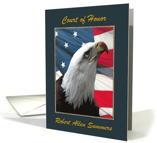 Eagle Scout Court of Honor, Custom Text, Eagle Profile with Flag card