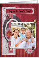 Father’s Day Photo Card, Binoculars, Bird and a Tree, Custom Text card