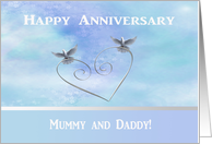 Happy Anniversary Mummy & Daddy, Doves on Silver Heart card