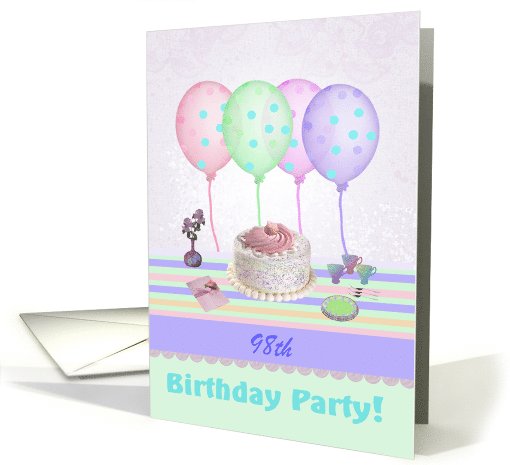 98 Birthday Party Invitation, Cake, Balloons, & Flowers,... (1078596)