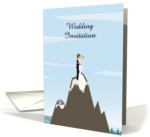 Wedding Invitation, Custom Text, Couple on Top of a Mountain card