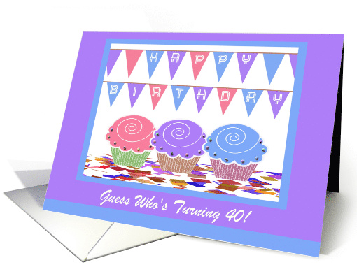 Three Cupcakes, Happy Birthday, Party Invitation, Custom Text card