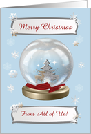 Snow Globe Deer, Tree & Snowflakes, From All of Us, Custom Text card