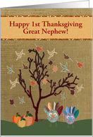 Turkeys, Leaves & Pumpkin, Custom Text, Great Nephew, 1st Thanksgiving card
