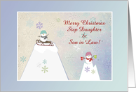 Snow People on Mountains, Custom Text, Step Daughter and Son in Law card