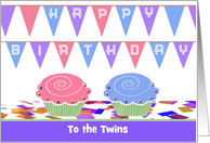 Happy Birthday to Twins, Boy & Girl, Custom Text, Two Cupcakes card