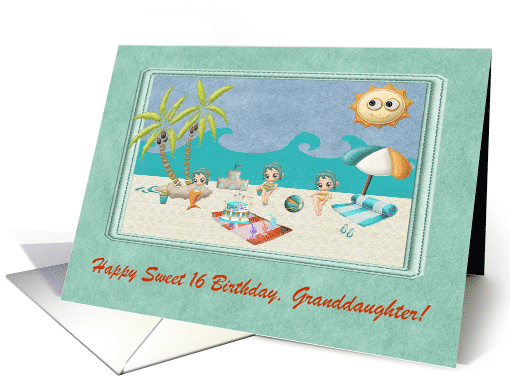 Granddaughter Sweet 16th Birthday, Beach Theme, Custom Text card