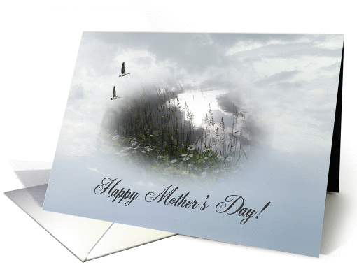 Geese Flying over Waterway with Flowers, Mother's day card (179342)