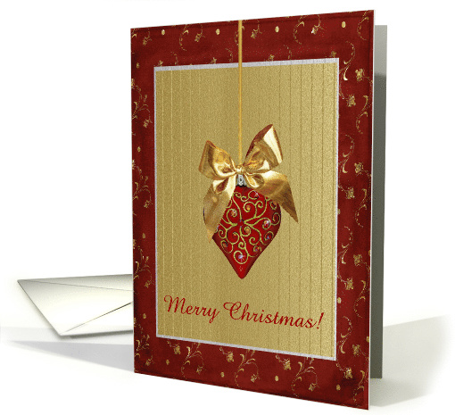 Red Heart with Jewels Ornament, Merry Christmas, Custom Text card