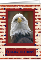 Congratulations, Eagle Scout, Eagle in Faded Stars and Stripe Frame card