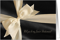 Will you be my Junior Bridesmaid?, Cream Satin Bow on Black card