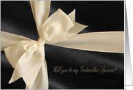 Cream Satin Bow on Black, Will you be my Godmother Sponsor? card