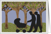 Two men and a baby walk in the park, Congratulations on your new baby card