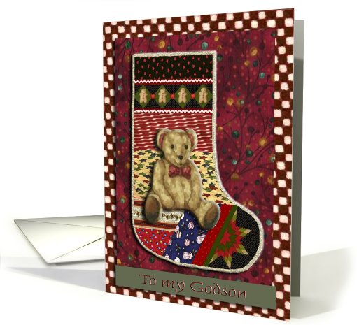 Teddy Bear Stocking / Baby's First Christmas / For Godson card