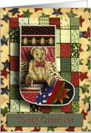 Teddy Bear Stocking with Stars / Baby’s First Christmas / For Grandson card