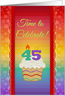 Cupcake with Number Candles, Time to Celebrate 45 Years Old Invitation card